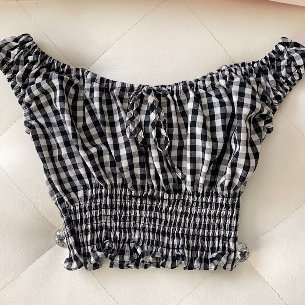 Gingham off the shoulder crop top